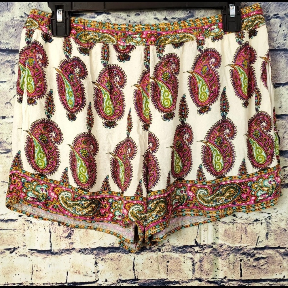 Ett Twa Anthropologie Cream Multicolor Paisley Print Viscose Shorts Size S